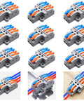 Two In Four Out Lever Terminal Block Kit For Quick Wire Splicing, Tool Free Dual Input To Four Output Distribution with DIN Rail and Screw Mount