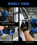 Fichfoye Cordless Rivet Nut Gun With Brushless Motor Provides 5000 Lbf Of Force For Fast Automated Riveting used on windows and cars.