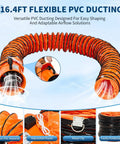 16.4 ft flexible PVC ducting for Powerful 8 Inch Air Mover Blower Fan With 1100 CFM Low Noise Portable Industrial Exhaust Fan