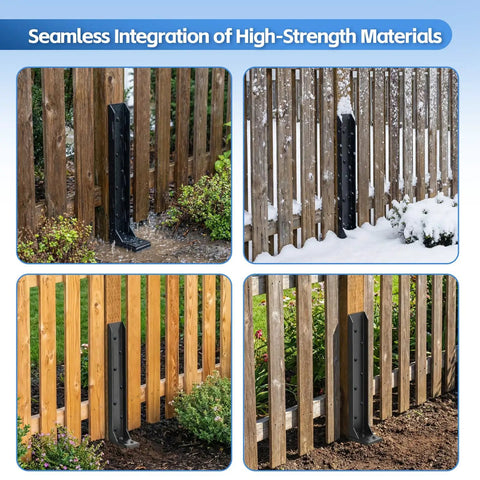 Heavy Duty Fence Post Repair Kit For Tilted Or Broken Wood Posts, 33.6 Inch Height, installed in garden with snow