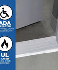 Heavy Duty Aluminum Commercial Door Threshold With Draft Protection And Easy Cut Install, Built To Last As A True Workhorse For High Traffic, Six Inch Wide By Half Inch Thick By Thirty Six Inch Long, Silver Finish shown with ADA compliance and UL rating.