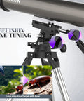 Close-up of 102mm Aperture Astronomy Telescope With 900mm Focal Length Dual Slow Motion Rods For Ultra Smooth Tracking mechanism