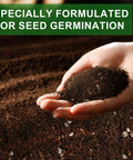 Hand holding Ready To Grow Seed Starter Soil Mix 1 Qt for Germination and Early Growth Loamy Well Drained Compost Blend with background