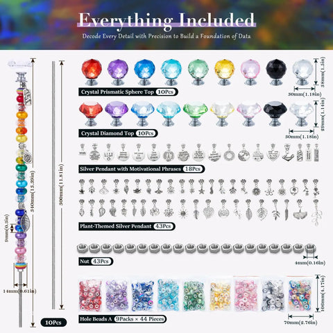 Image showing 513 Piece DIY Beaded Garden Stakes And Fairy Wand Craft Kit With Sparkling Crystal Accents and detailed components included.