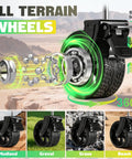 Close-up of all-terrain wheel with 360-degree swivel and built-in brake for Collapsible Wagon Cart With Wheels Foldable Heavy Duty Folding Cart Utility Lightweight Portable Wagon For Groceries Shopping Beach Camping Garden 360 Degree Swivel Brakes.