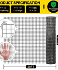 Heavy Duty Black Hardware Cloth Roll PVC Vinyl Coated Galvanized Steel Wire Mesh One Quarter Inch 23 Gauge Size with product specifications.
