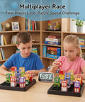 Children playing Laser Maze STEM Logic Toy For Kids Ages 8 To 13, 60 Plus Challenges Puzzle Games at a table with timer.