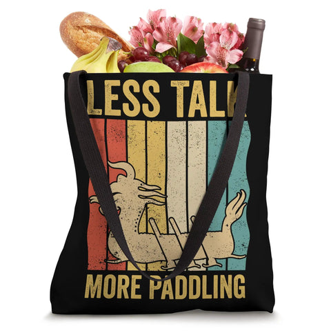 Less Talk More Paddling Dragon Boat Tote Bag For Rowing Fans And Boat Racing Lovers holding groceries and flowers