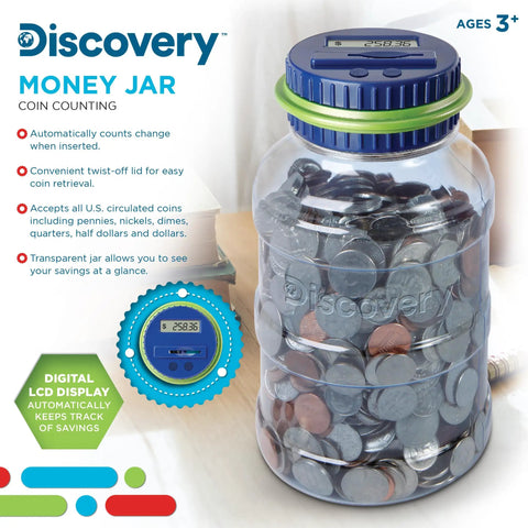 Digital Coin Counter Money Jar With LCD Display And Automatic Piggy Bank For US Coins Battery Powered Savings Jar on a table