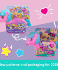 Unicorn Partyland Playset With Pocket Dolls And Pets, 25 Plus Surprise Accessories packaging 2025, featuring unicorn design.