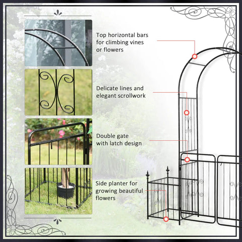 Design features of Outdoor Garden Arbor Arch Gate With Trellis Sides For Climbing Plants And Grape Vines Ideal Wedding Ceremony Decor