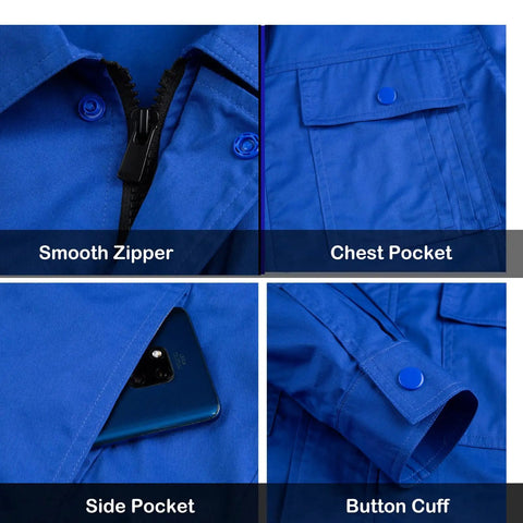 Kick Ass Heavy Duty Men's Long Sleeve Work Shirt And Custom Printed Industrial Uniform For Mechanics And Factory Crews featuring smooth zipper and chest pocket.