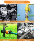 120-piece 304 stainless steel single-ear hose clamp set (6–33 mm) with ear clamp pincer; shown on car, gas, water, and fuel lines.