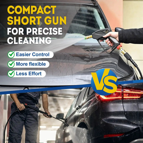 Person using Beast Mode 5000 PSI Pressure Washer Gun With 360 Swivel Inlet Ergonomic Short Spray Gun to clean car