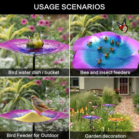 Bee Watering Station 1 Pack Bird Bath And Butterfly Cup With Flower Design Weather Resistant Metal Stakes For Outdoor Garden