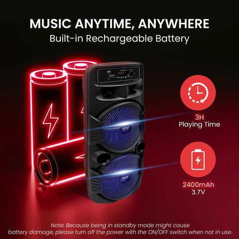 Beast 600W Peak Portable Bluetooth PA Speaker System With Dual 8 Inch Subwoofers And 1 Inch Tweeter, rechargeable battery