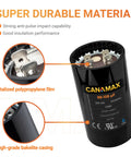 Beefy 88 To 108uF 330V Round Motor Start Capacitor showing metalized film and bakelite casing details