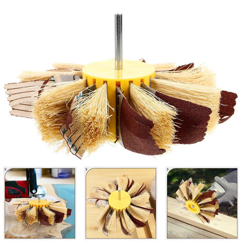 Sleek Drum Sander Sandpaper For Wood Polishing And Smoothing Furniture Buffing Wheel Accessories Fit Rotary Tools For Grooves And Intricate Shapes close-up view of yellow drum sander with assorted sandpaper.