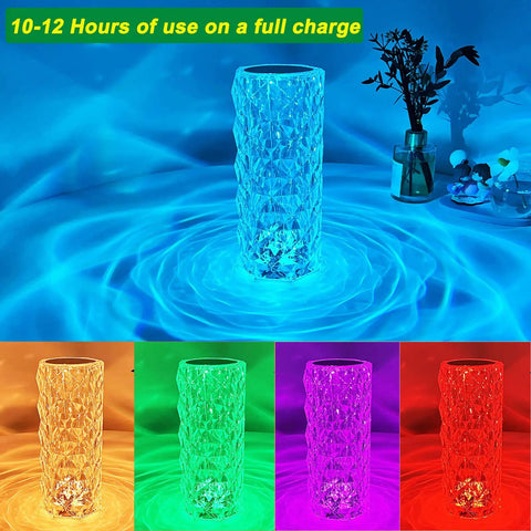 Rose Crystal Table Lamp With 16 Colors RGB Lights, Touch And Remote Control, USB Rechargeable 2000mAh Battery Delivers Up To 12 Hours