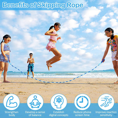 Children playing with Adjustable Jump Rope For Kids And Teens, Tangle Free Beaded Skipping Rope, 100-110 Inch Length on beach