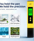 Portable PH Meter For Water With 0.01 Accuracy, 30 Second Quick Readings, Beefy Backlit Display, ATC Temperature Compensated Water Quality Tester For Hydroponics And Aquarium Use, Pro Grade Construction, Durable Yellow Body