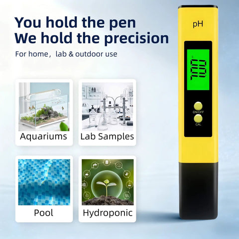 Portable PH Meter For Water With 0.01 Accuracy, 30 Second Quick Readings, Beefy Backlit Display, ATC Temperature Compensated Water Quality Tester For Hydroponics And Aquarium Use, Pro Grade Construction, Durable Yellow Body