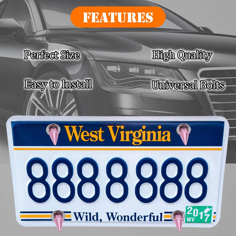 Dope Spiked License Plate Screws Fasteners Kit For Cars Trucks And Motorcycles with pink spikes on West Virginia plate