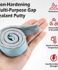 Moldable Silicone Putty Duct Sealant For Waterproof Gaps Non Hardening Multi Purpose Gap Filler For Metal Glass Wood Ceramic And Crafts Heat Resistant And Waterproof 1.5 Ft By 1 In Gray Pre Cut Strips displayed on hand