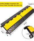 Two Channel Rubber Cable Ramp Protector And Cord Cover For Cables And Hoses Rugged Heavy Duty Traffic Ramp For Driveways And Outdoors Ideal For Asphalt Concrete Gravel Surfaces 1 Pack, dimensions noted in image.