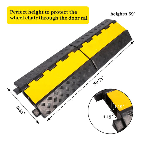 Two Channel Rubber Cable Ramp Protector And Cord Cover For Cables And Hoses Rugged Heavy Duty Traffic Ramp For Driveways And Outdoors Ideal For Asphalt Concrete Gravel Surfaces 1 Pack, dimensions noted in image.