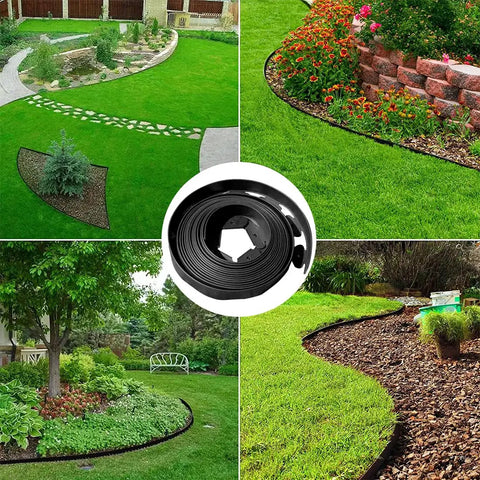 Durable Flexible Landscape Edging Border Kit 49 Feet Long 3 Inch High With 75 Metal Stakes HDPE Garden Fence Edge in use