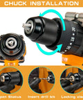 Chuck installation on Cordless 3 In 1 Impact Drill With 150Nm Brushless Motor Variable Speed Hammer Drill And Driver 20V Max.