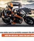 Motorcyclist in racing gear on orange and black bike, emphasizing need to verify parts, related to Cylinder Piston Gasket Repair Kit for Honda Spree 50 NQ50 1984 1987 Replacement Parts Set with Piston Ring Gasket Cylinder Seal Kit for Scooter Maintenance and Quick DIY Rebuild.