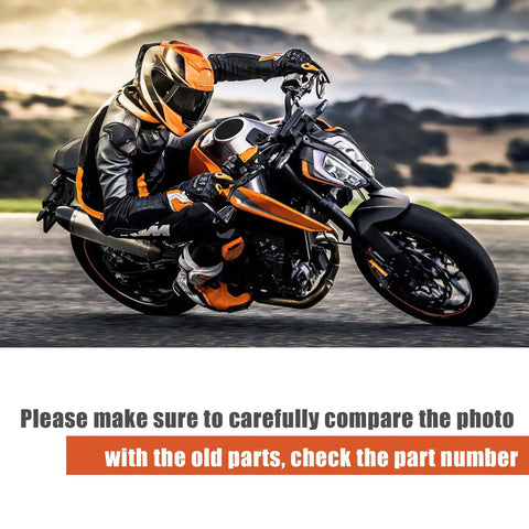Motorcyclist in racing gear on orange and black bike, emphasizing need to verify parts, related to Cylinder Piston Gasket Repair Kit for Honda Spree 50 NQ50 1984 1987 Replacement Parts Set with Piston Ring Gasket Cylinder Seal Kit for Scooter Maintenance and Quick DIY Rebuild.
