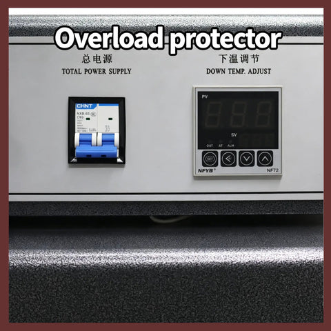 Overload protector and digital controls on 220V Industrial Heat Shrink Wrapping Machine Tunnel With Heavy Duty Chain Conveyor.