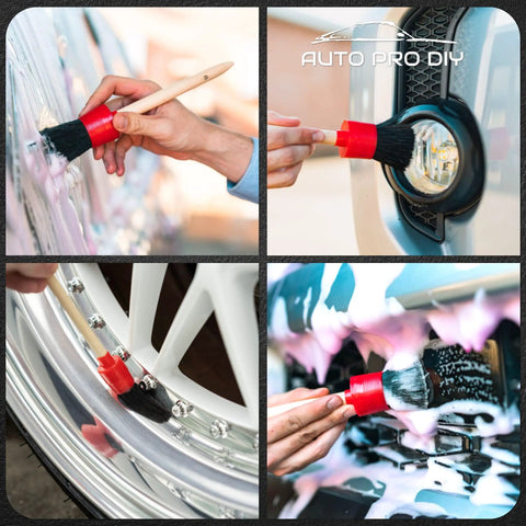 11 Piece Car Detailing Kit for Wheels Exterior and Interior Cleaning with boar hair brushes cleaning car surfaces