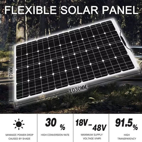 1000W Flexible RV Solar Panel Kit With 2x500W 12V Panels 40A Charge Controller Monocrystalline Cells displayed outdoors