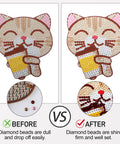 Comparison of a cat diamond painting before and after using Diamond Painting Sealer With Applicator Handy Diamond Painting Adhesive.