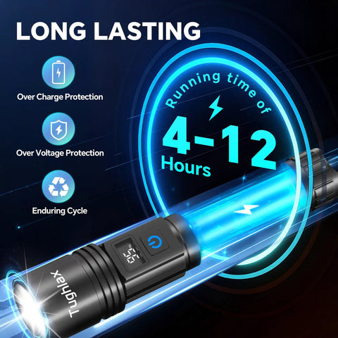 Ultra Bright LED Rechargeable Flashlights Two Pack With LCD Battery Display, 9900 Lumens, long-lasting 4-12 hours runtime