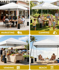 Instant 10x10 Pop Up Canopy Tent With Easy One Push Setup at cafe, picnic, farmers market, and beach, silver white.