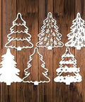 4 Piece Christmas Tree Metal Die Cutting Set For Scrapbooking And Card Making, Silver Carbon Steel Stencil Dies.