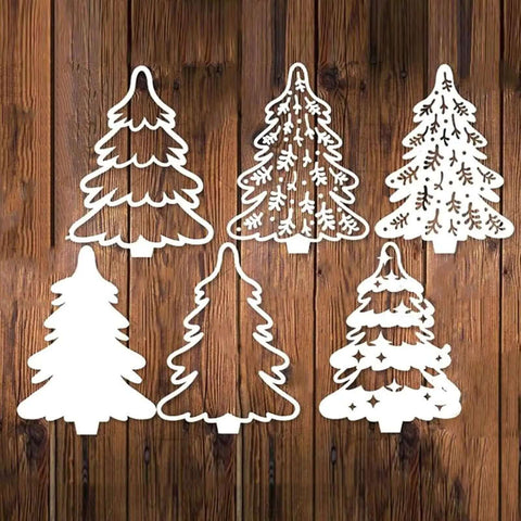 4 Piece Christmas Tree Metal Die Cutting Set For Scrapbooking And Card Making, Silver Carbon Steel Stencil Dies.