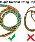 Colorful rainbow rope of 3 In 1 Kids Swing Set With Monkey Bars And Rainbow Rope, Adjustable Swing, showing rope material.