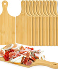 Set of twelve bamboo cutting boards with handles, 11 by 5 inches, blank charcuterie boards for kitchen display