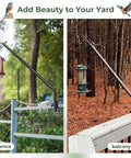 Dang Sturdy Telescoping Deck Rail Hook Adjustable From Twenty Seven To Thirty Nine Inches Quick Snap Clamp Mount holding bird feeder and lantern.