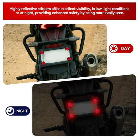 All Purpose License Plate Bolt Kit For Motorcycles And More, red reflectors visible day and night on motorcycle plate