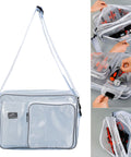 Clear Anti Static Crossbody Satchel For Laptops And Precision Tools showing transparent design with tools being accessed.