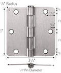10 Pack Interior Door Hinges 3.5 Inch Square Satin Nickel One Quarter Inch Radius Steel Door Hardware Pre Lubricated To Prevent Squeaks Water Resistant For Left Or Right Handed Doors with dimensions