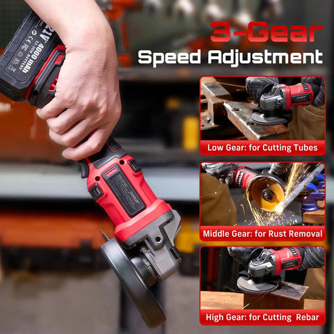 Cordless 4-1/2 Inch Angle Grinder With 21V Brushless Motor Includes 2x4.0Ah Batteries Adjustable 3-Speed With LED