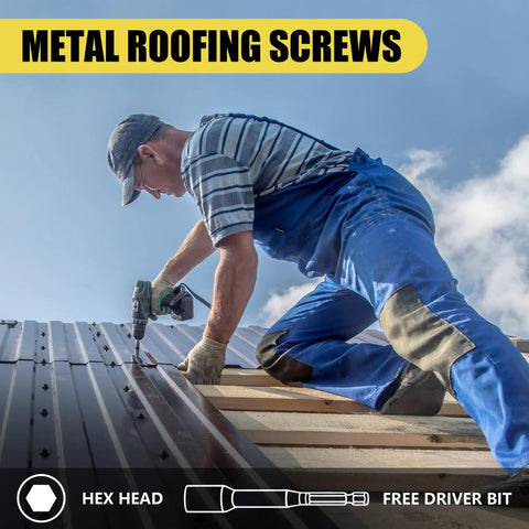 Installer using Self Drilling Roofing Screws 1 Inch Yellow Hex Head With EPDM Washer For Thin Metal Under Two Point Four mm And Wood Structures